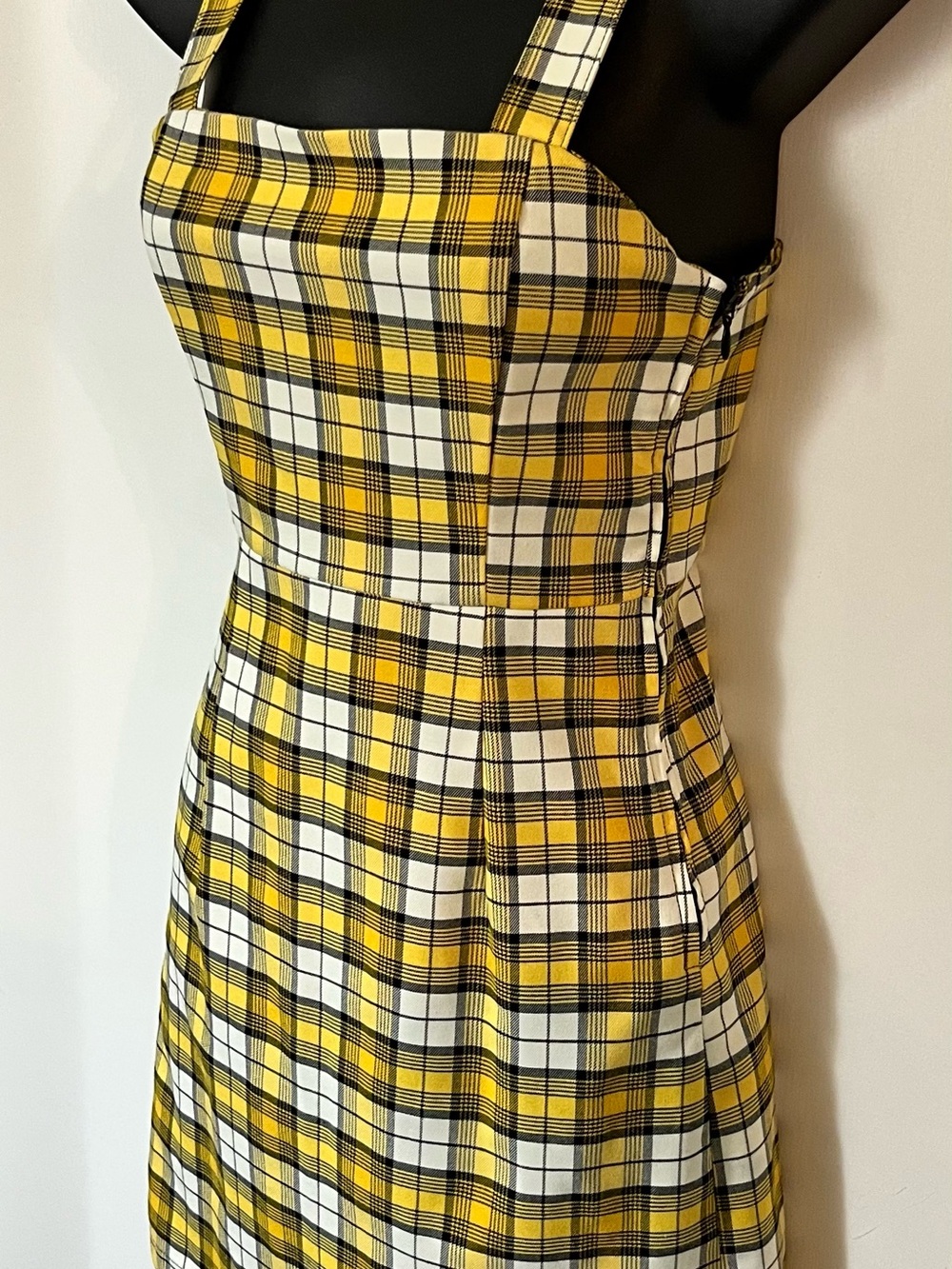 H&M Yellow Plaid Square-Neck Midi Dress